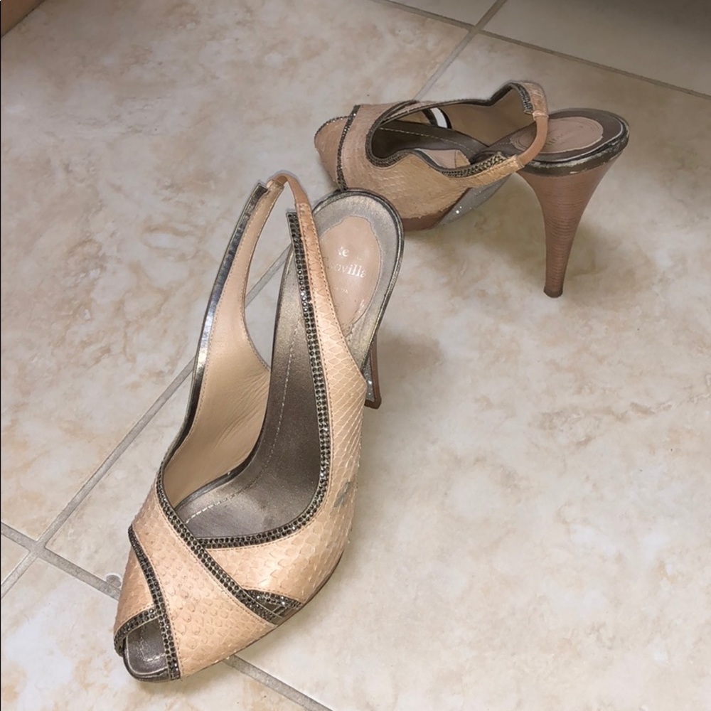 Rene Caovilla Vintage Wood Rhinestone Heels